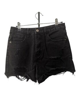 Pretty little thing black distressed denim shorts size UK 10 US 6